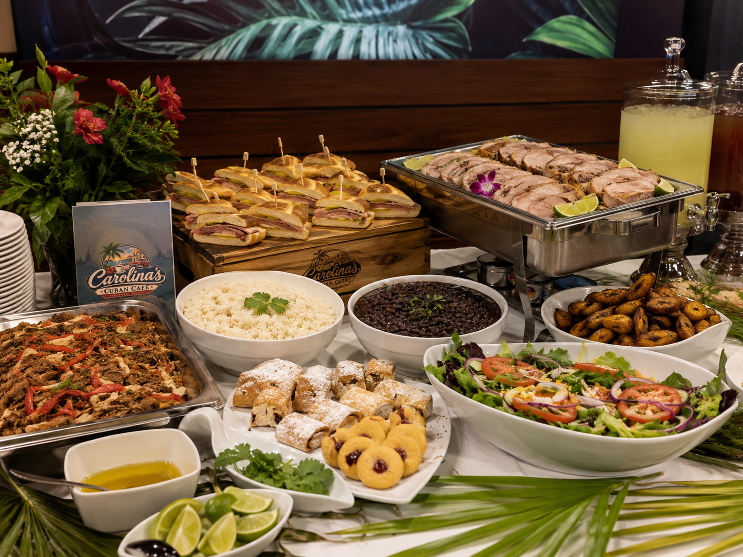 Cuban catering buffet spread